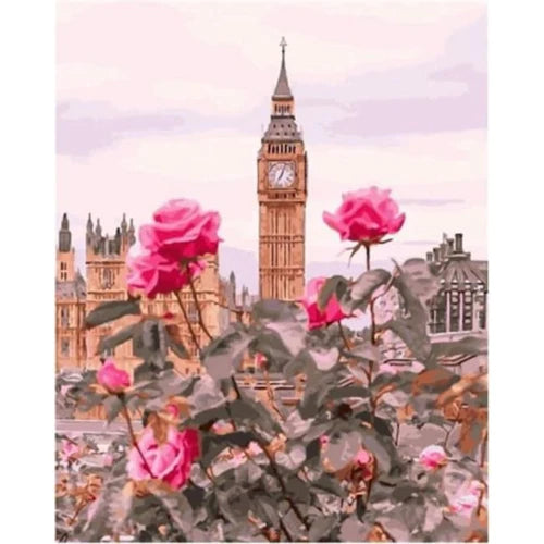 Kit Pintura Numerada Terapêutica - Flores e Big Ben Londres