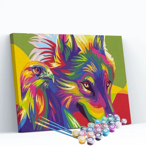 Kit Pintura Numerada Terapêutica - Lobo e Águia Coloridos