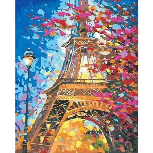 Kit Pintura Numerada Terapêutica - Torre Eiffel e Pétalas