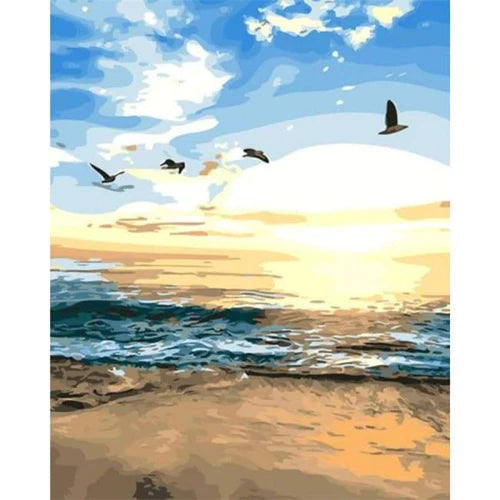 Kit Pintura Numerada Terapêutica - Pôr do Sol na Praia