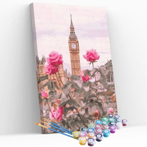 Kit Pintura Numerada Terapêutica - Flores e Big Ben Londres