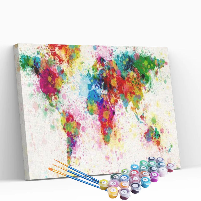 Kit Pintura Numerada Terapêutica - Mapa Mundi Colorido
