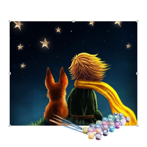 Kit Pintura Numerada Terapêutica - Pequeno príncipe e raposa noite estrelada