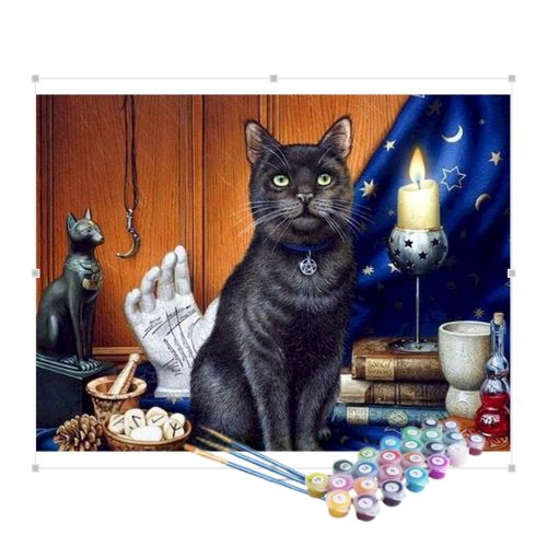 Kit Pintura Numerada Terapêutica - Gato místico feiticeiro