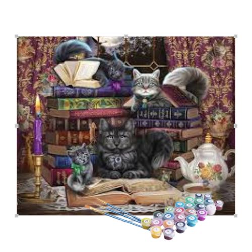 Kit Pintura Numerada Terapêutica - Gato místico e livros