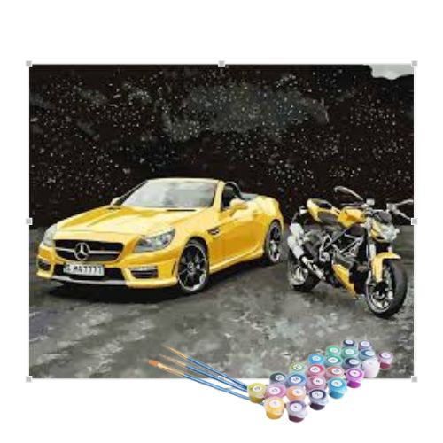 Kit Pintura Numerada Terapêutica - Mercedes e moto amarela
