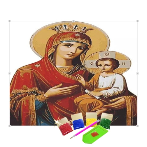Kit Pintura com Diamantes Terapêutica - Virgem Maria e Bebê Jesus