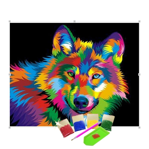 Kit Pintura com Diamantes Terapêutica - Lobo Multicolor