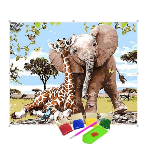 Kit Pintura com Diamantes Terapêutica - Girafa e Elefante