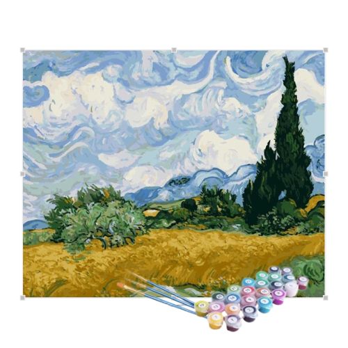 Kit Pintura Numerada Terapêutica - Campo de trigo Van Gogh