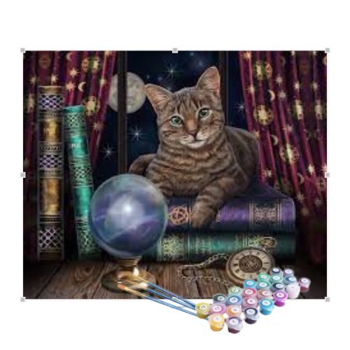 Kit Pintura Numerada Terapêutica - Gato místico e bola de cristal