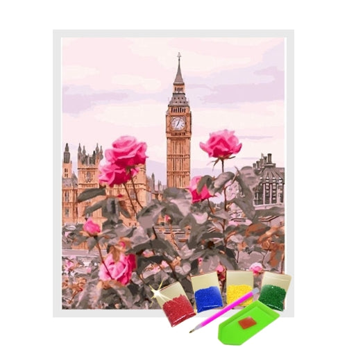 Kit Pintura com Diamantes Terapêutica - Flores e Big Ben Londres