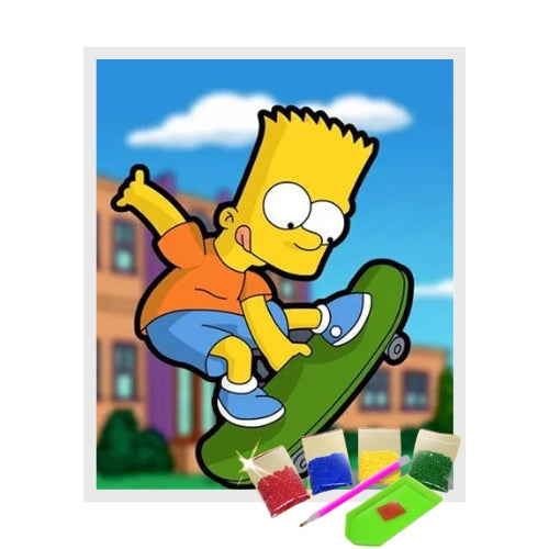 Kit Pintura com Diamantes Terapêutica - Bart Simpson no Skate