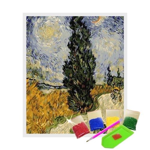 Kit Pintura com Diamantes Terapêutica - Campo de trigo com ciprestes Van Gogh Preço