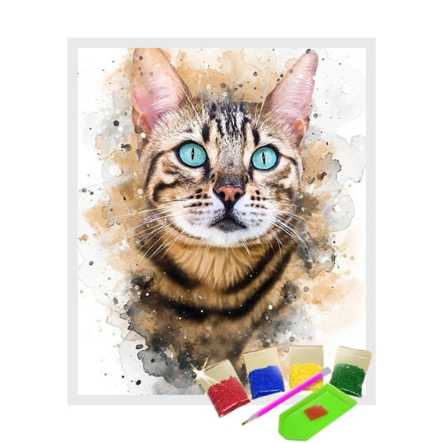 Kit Pintura com Diamantes Terapêutica - Gato Olhos Azuis