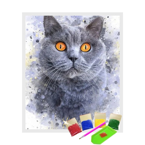 Kit Pintura com Diamantes Terapêutica - Gato Olhos Alaranjados