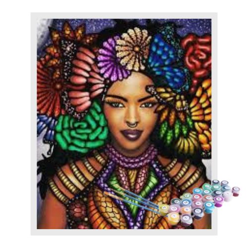 Kit Pintura Numerada Terapêutica - Mulher africana cores