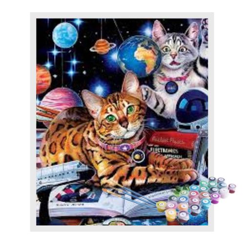 Kit Pintura Numerada Terapêutica - Gatos no universo