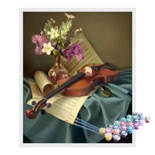 Kit Pintura Numerada Terapêutica - Violino e partituras
