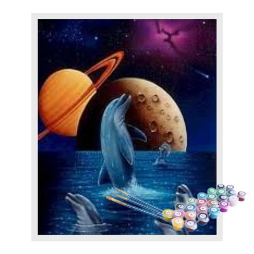 Kit Pintura Numerada Terapêutica - Golfinho e planetas