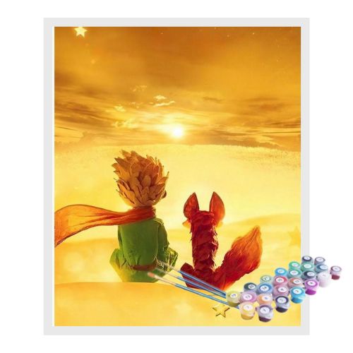 Kit Pintura Numerada Terapêutica - Pequeno príncipe e raposa nascer do sol
