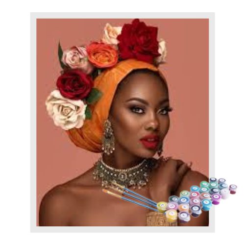 Kit Pintura Numerada Terapêutica - Mulher africana com rosas