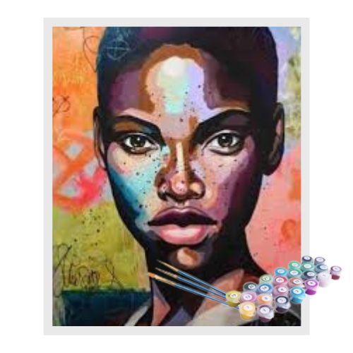 Kit Pintura Numerada Terapêutica - Mulher africana em cores