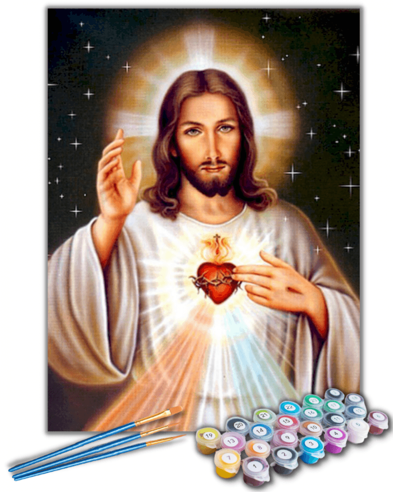 Kit Pintura Numerada Terapêutica - O Coração Sagrado de Jesus
