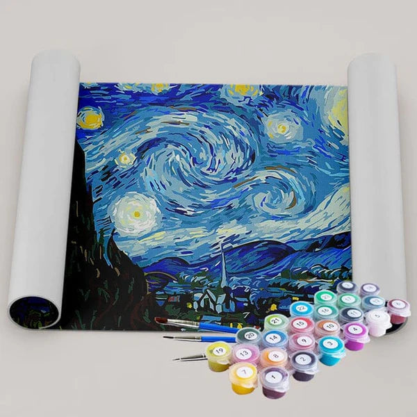 Kit Pintura Numerada Terapêutica - Noite Estrelada Van Gogh
